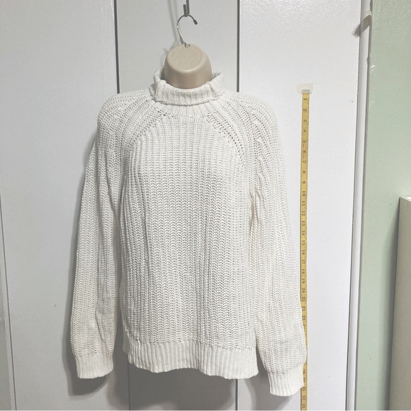GAP Cotton Ribbed Shaker Knit Funnel Turtleneck Tunic Sweater Creamy White - Picture 5 of 12